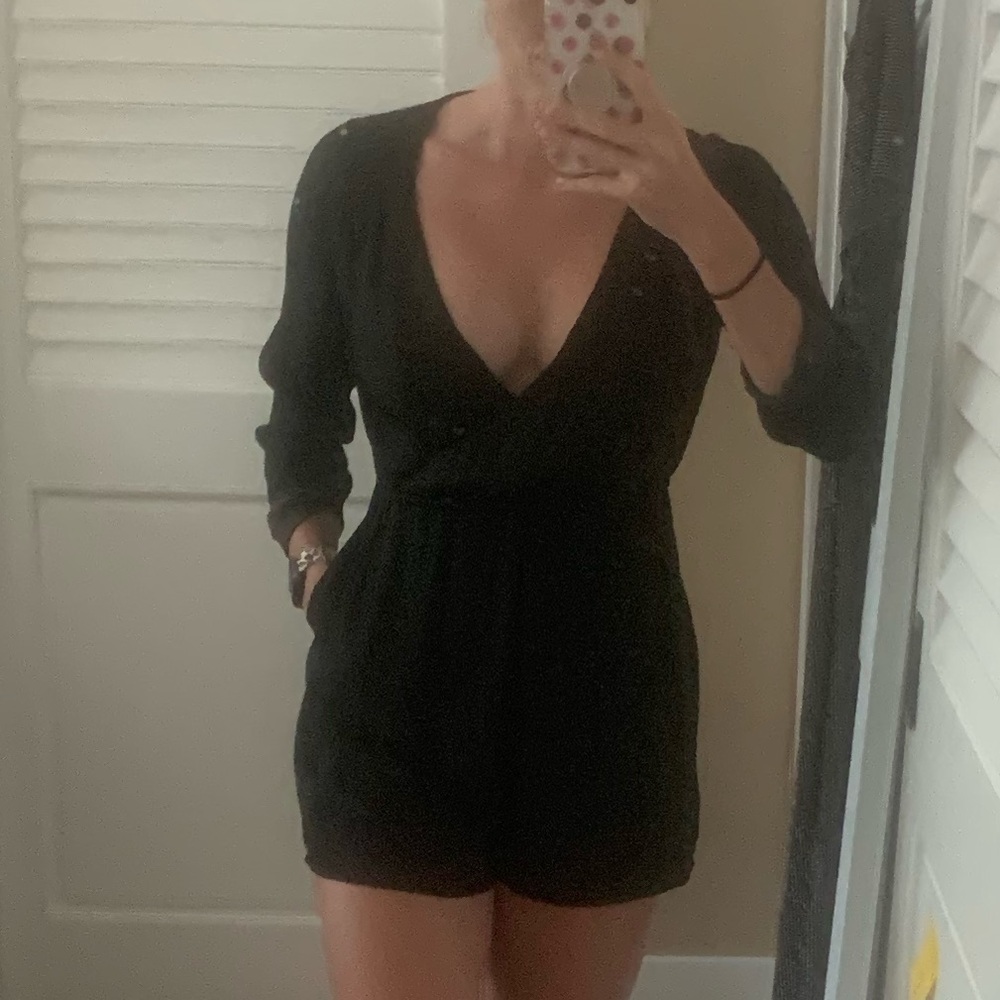 Black plunge neck romper